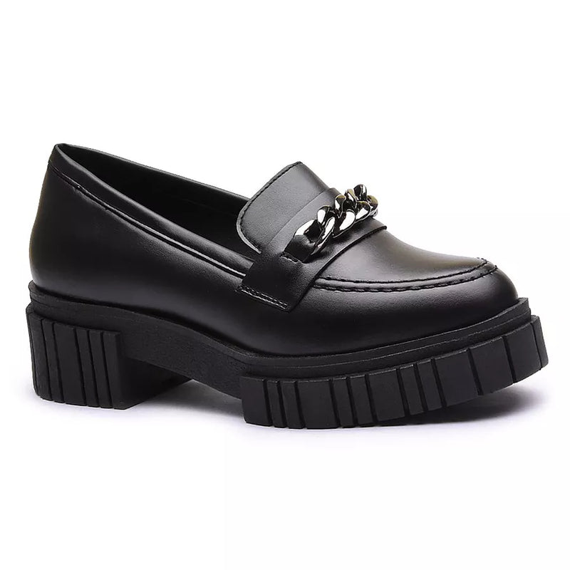 Mocassim Fourshoes Feminino Tratorado Preto com Metal Prata