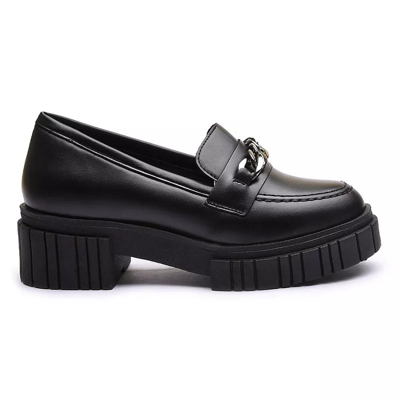 Mocassim Fourshoes Feminino Tratorado Preto com Metal Prata