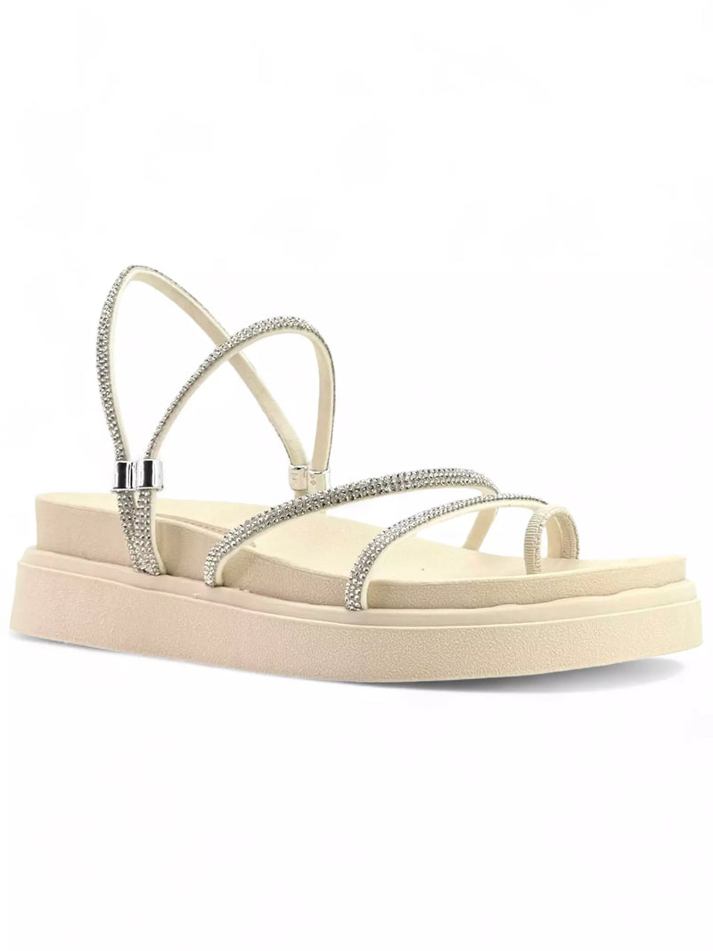 Sandália papete flat BKA003 - Off white/manta prata