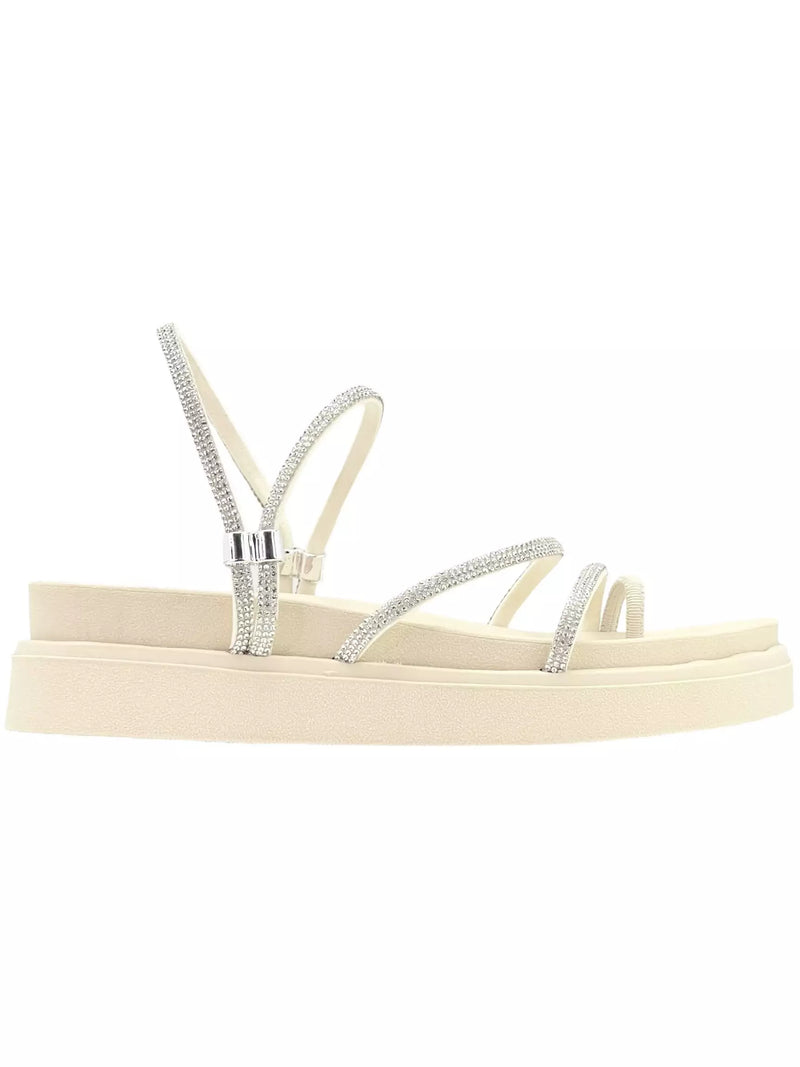 Sandália papete flat BKA003 - Off white/manta prata