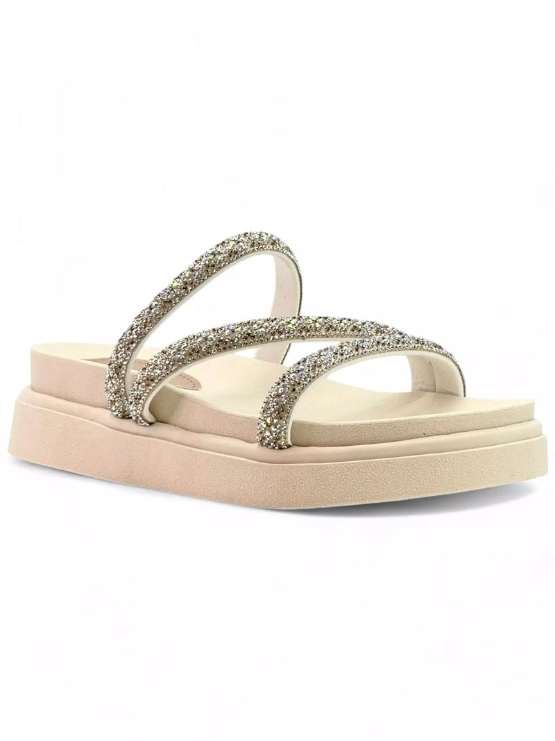 Sandália papete flat BKA005 - Off white/ manta prata